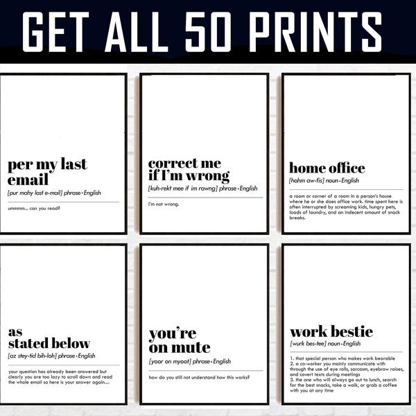 Office Wall Art Set | 50 PRINTABLES | Home Office Decor | Mega Bundle | Work From Home Art Prints | Definition Prints | Office Wall Decor