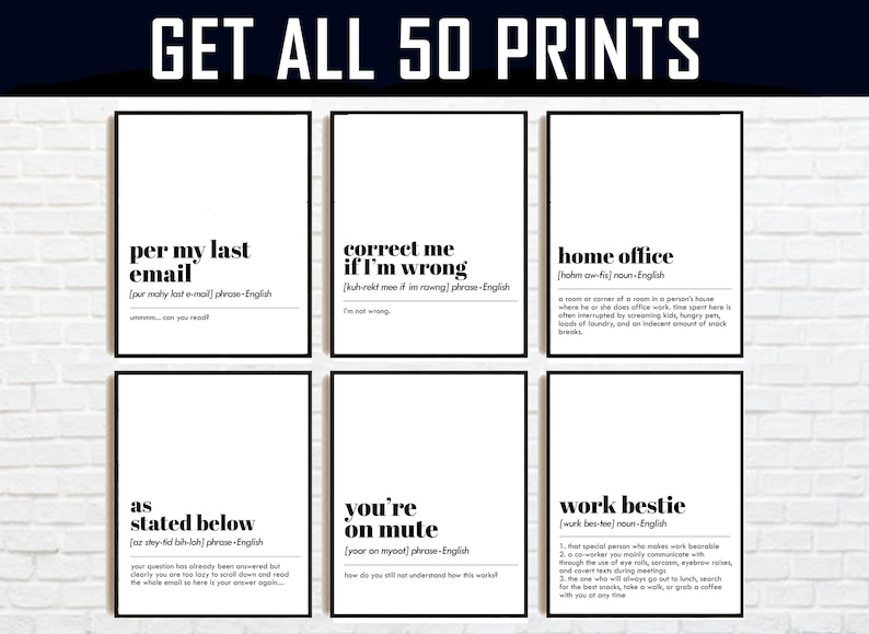 Office Wall Art Set 50 PRINTABLES Home Office Decor Mega Bundle Work From Home Art Prints Definition Prints Office Wall Decor image 1