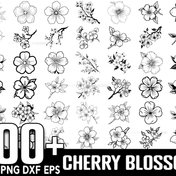 100+ Kirschblüten SVG Bundle, sofortiger digitaler Download, PNG, SVG geschnittene Dateien