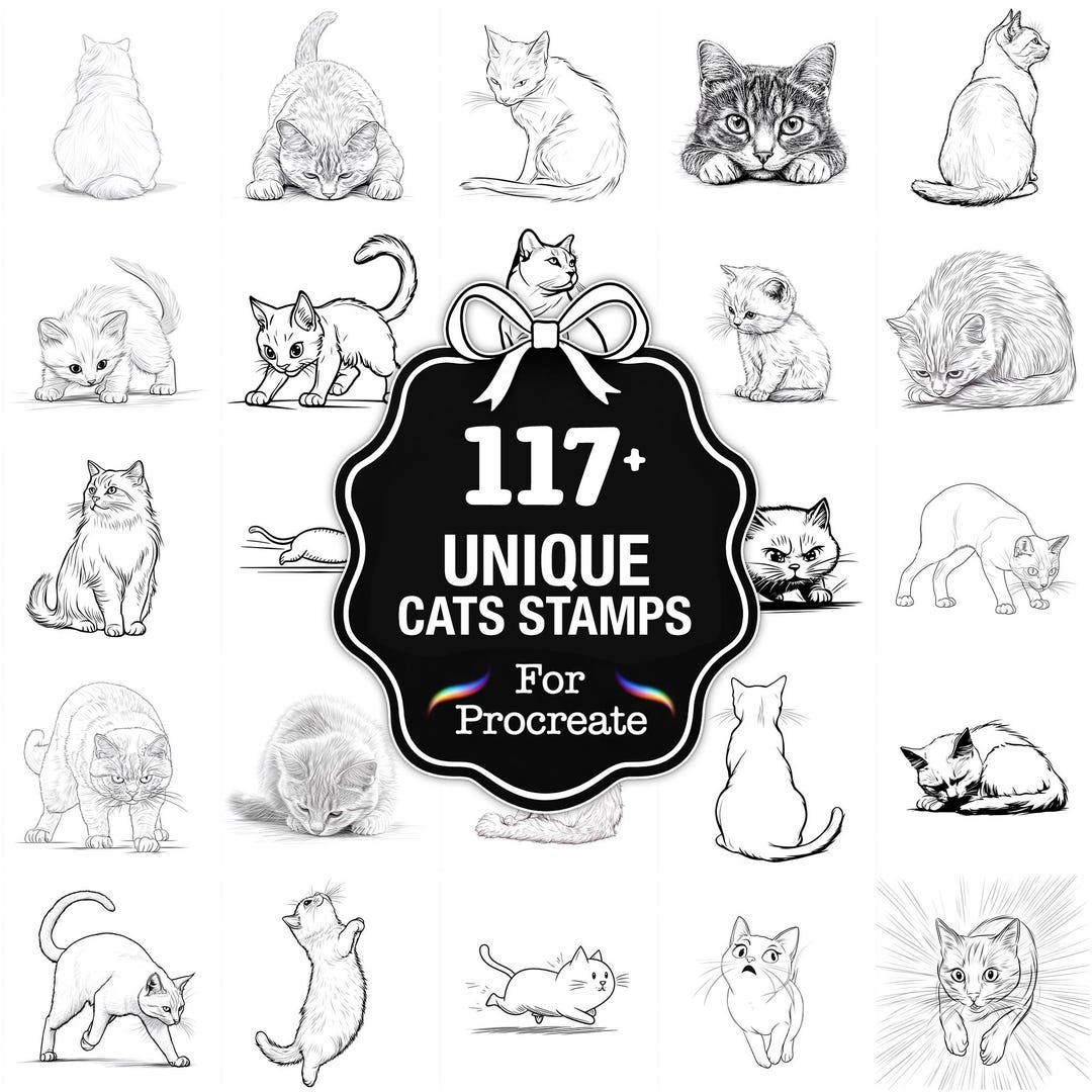 109+ Unique Cats Procreate Stamps, Cat Brushes for Procreate, Instant ...