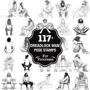 117+ Dreadlock Man Pose Procreate Stamps, Character Pose Brushes for Procreate, Instant Download