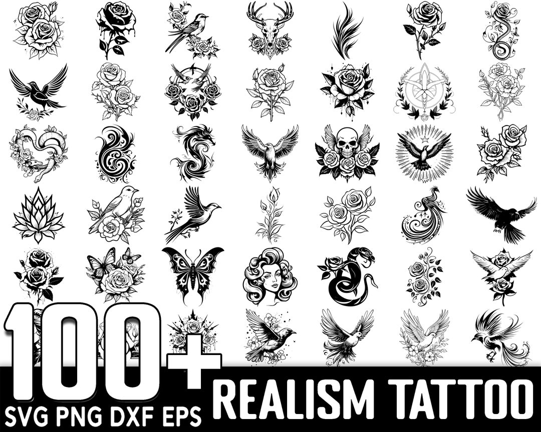100 Realism Tattoo SVG Bundle, Instant Digital Download, PNG, SVG Cut ...