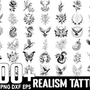 100+ Realisme Tattoo SVG-bundel, Instant Digitale Download, PNG, SVG Cut-bestanden
