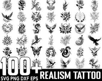 100+ Realism Tattoo SVG Bundle, Instant Digital Download, PNG, SVG Cut Files