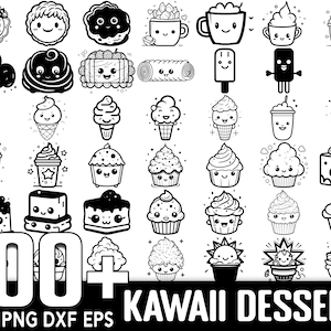 Oltre 100 graziosi pacchetti SVG di dessert Kawaii, download digitale istantaneo, PNG, file di taglio SVG