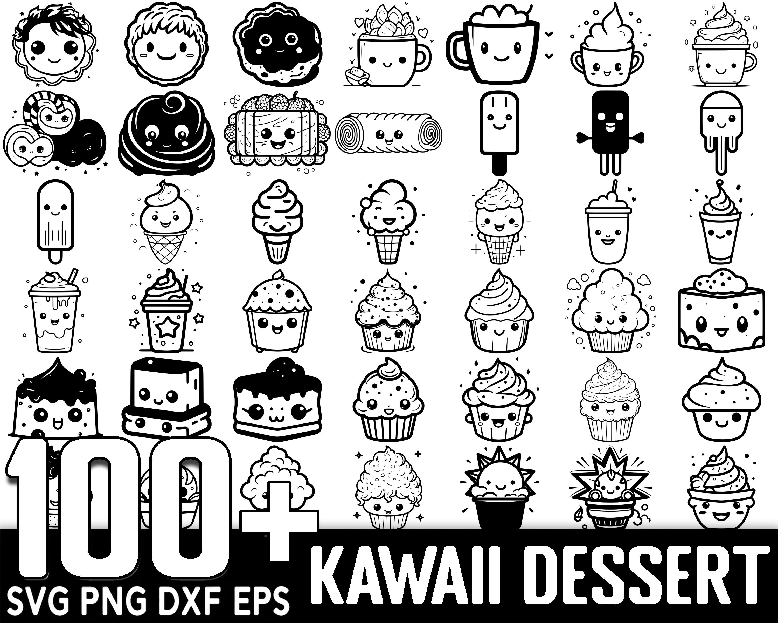 100+ Cute Kawaii Dessert SVG Bundle, Instant Digital Download, PNG, SVG Cut Files