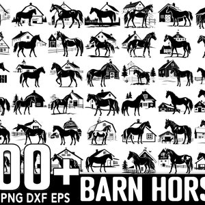100+ Pferd mit Scheune SVG Bundle, sofortiger digitaler Download, PNG, SVG-Schnittdateien