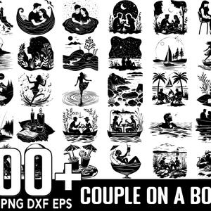 Paquete SVG de pareja en un barco, descarga digital instantánea, archivos PNG y SVG para cortar