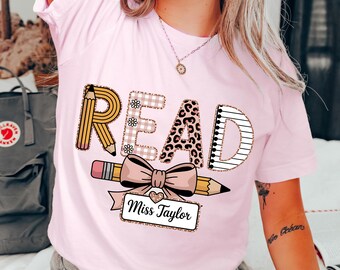 Custom Teacher Leopard Print PNG: Reading Design (Digital Download)
