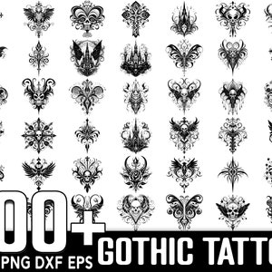 100+ Gothic Tattoo SVG Bundle, sofortiger digitaler Download, PNG, SVG geschnittene Dateien
