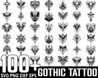 100+ Gothic Tattoo SVG Bundle, Instant Digital Download, PNG, SVG Cut Files
