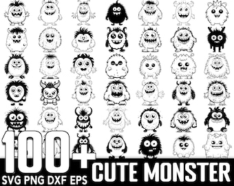 Más de 100 SVG de monstruos divertidos, descarga digital instantánea, archivos PNG y SVG de corte