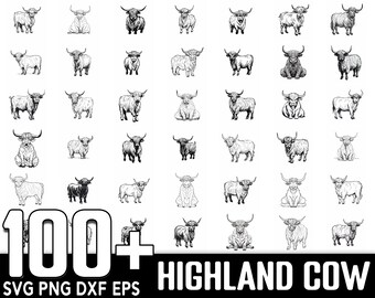 100+ Highland Cow SVG Bundle, Instant Digital Download, PNG, SVG Cut Files