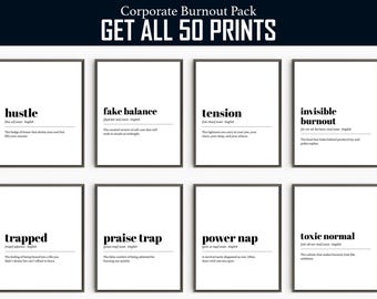 Funny Corporate Burnout Definition Prints: Sarcastic Office Wall Art (Digital Download)