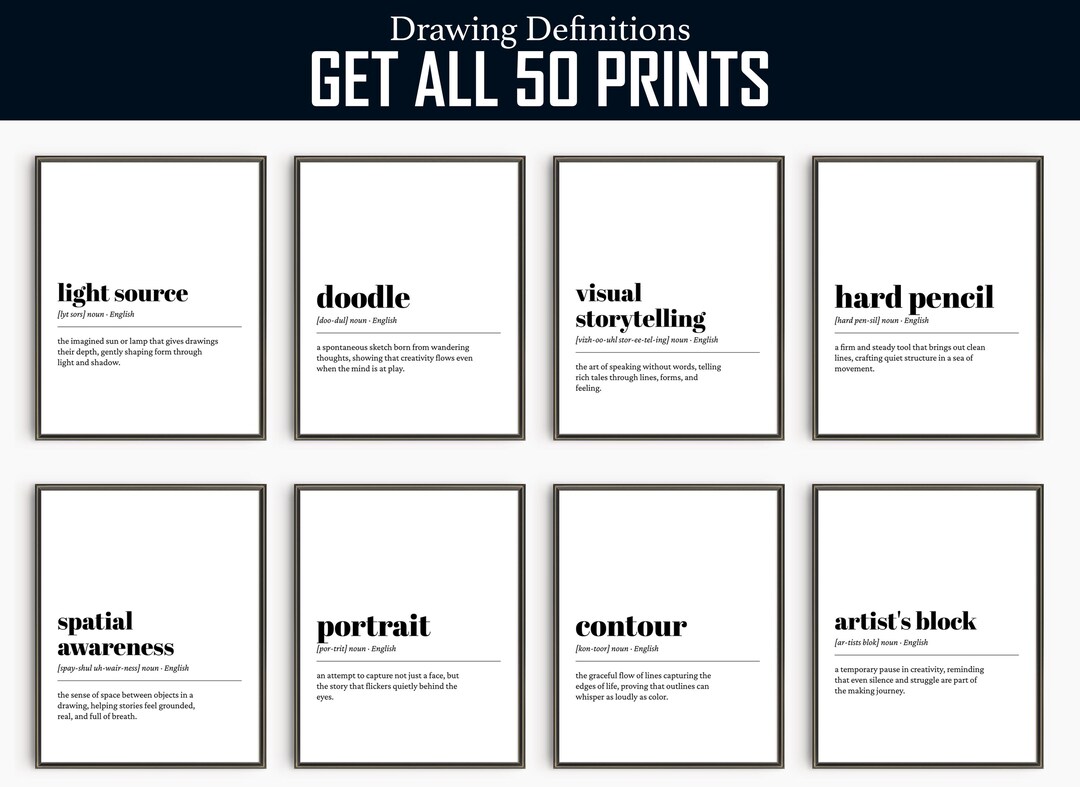 Drawing Definitions | 60 Funny Prints | Artist Wall Art | Printable ...