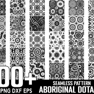 Può includere: Un set di 36 motivi senza cuciture in bianco e nero con disegni di arte aborigena a punti. I motivi sono perfetti per l'artigianato, lo scrapbooking e i progetti digitali.