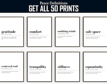 Peace Definitions | 60 Positive Prints | Mindful Wall Art | Printable Calm Quotes | Definition Poster Set