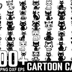 100+ Cartoon Katze SVG Bundle, sofortiger digitaler Download, PNG, SVG geschnittene Dateien