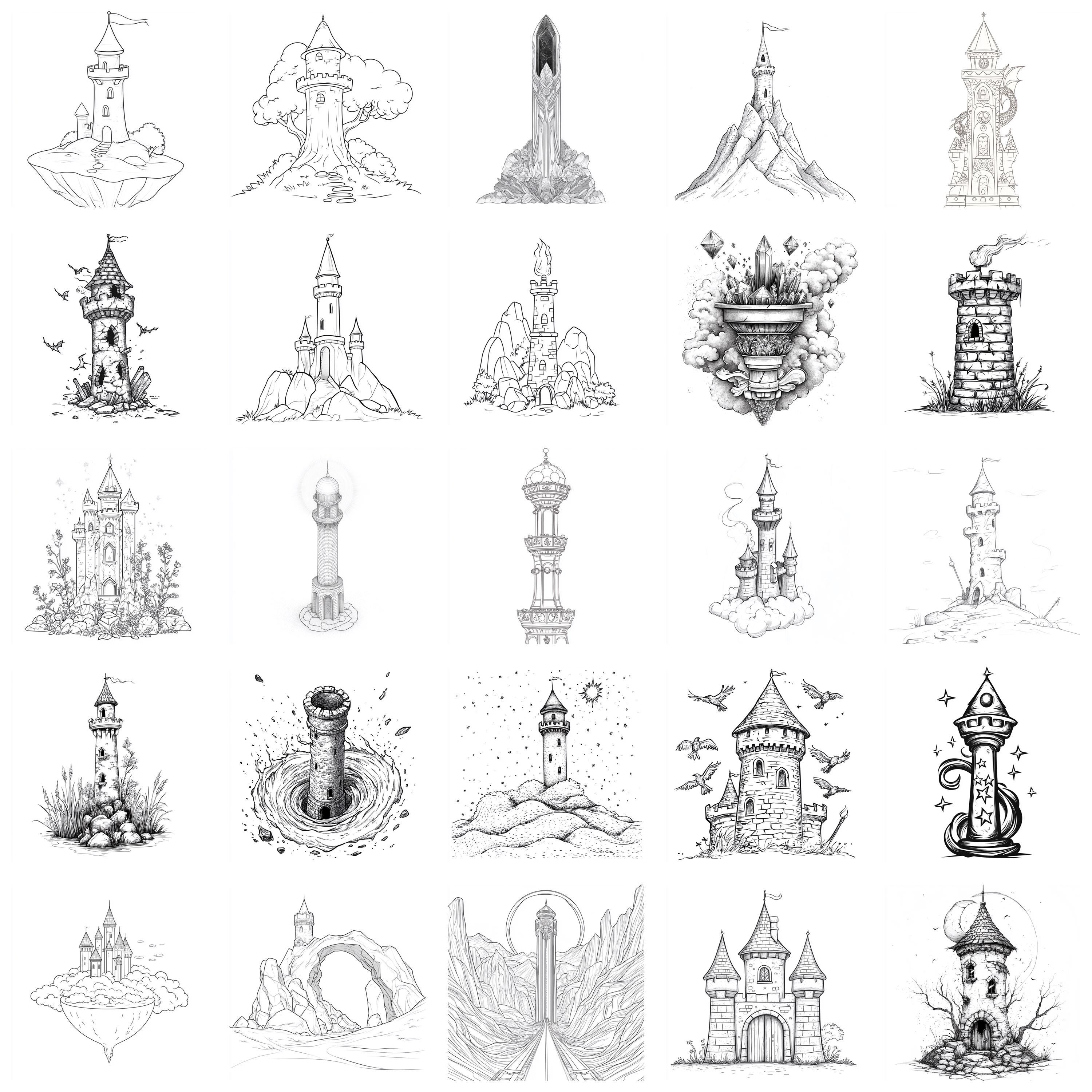109+ Wizard Tower Procreate Stamps, Fantasy Tower Brushes for Procreate ...