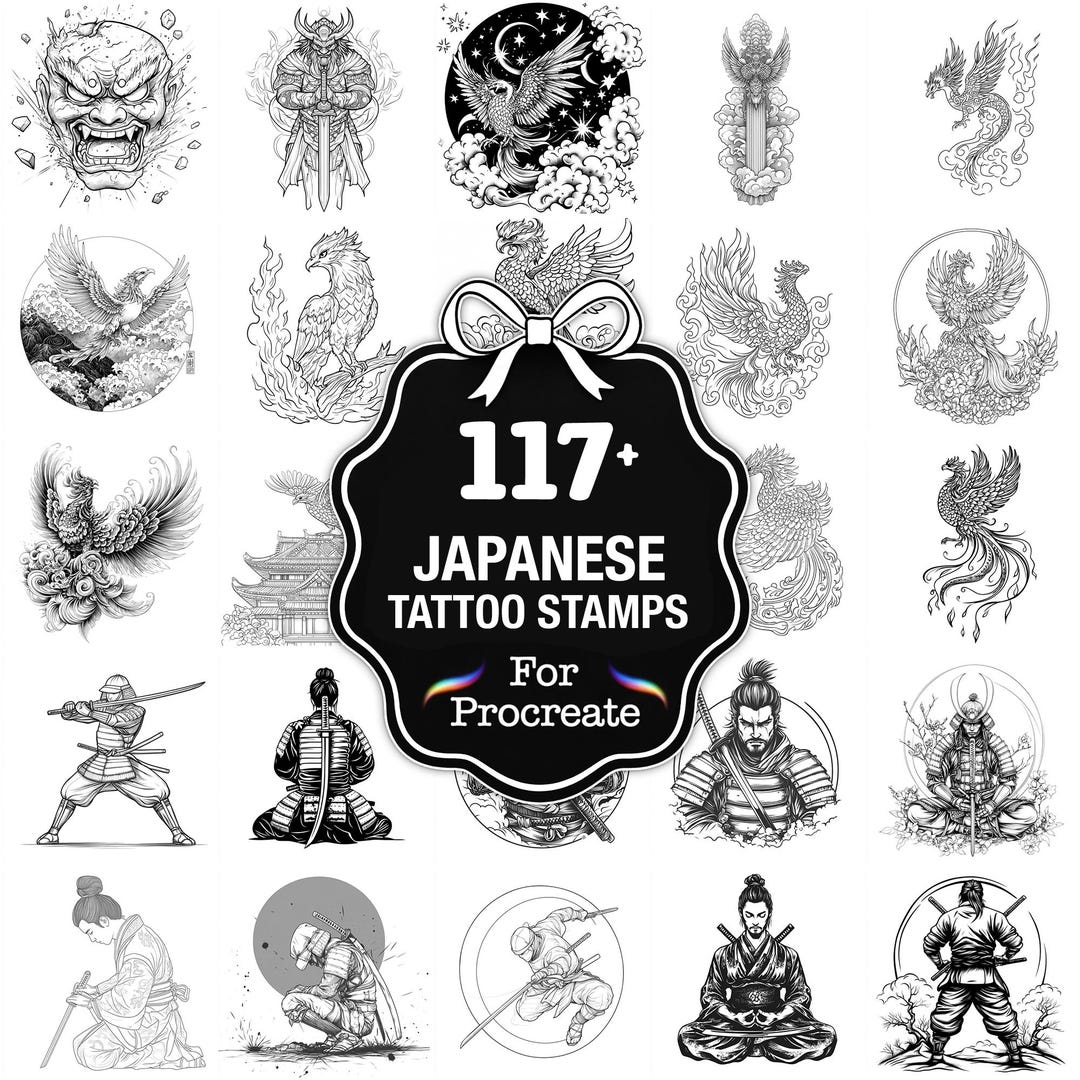 109+ Japanese Tattoo Procreate Stamps, Tattoo PNG Bundle, Instant ...