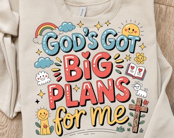 Conception de chemise chrétienne pour enfants : Dieu a de grands projets pour moi PNG (Téléchargement numérique)
