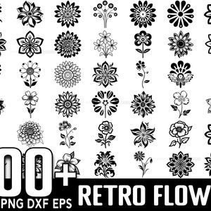 100+ Retro Flower SVG Bundle, Instant Digital Download, PNG, SVG Cut Files