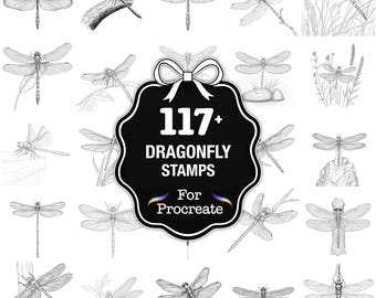 117+ stempli z motywem ważki w Procreate, pędzle do ilustracji owadów w Procreate, do pobrania natychmiast