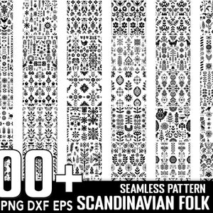 Pacchetto SVG di oltre 100 modelli senza cuciture di arte popolare scandinava, download digitale istantaneo, PNG, file di taglio SVG