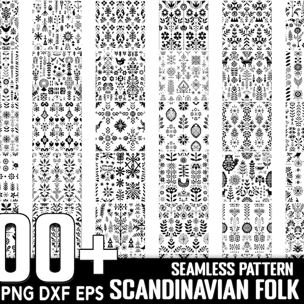 100+ Scandinavian Folk Art Seamless Pattern SVG Bundle, Instant Digital Download, PNG, SVG Cut Files