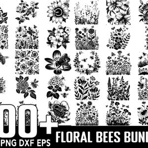 Pakiet 100+ Floral Bees SVG, natychmiastowe pobieranie cyfrowe, pliki PNG, SVG Cut