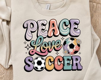 Peace Love Soccer PNG: Retro Groovy Sublimation Design (Instant Download)