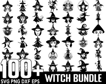 Paquete de más de 100 SVG de brujas, descarga digital instantánea, archivos PNG y SVG de corte
