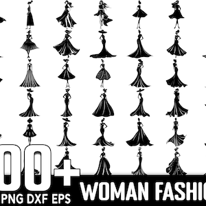 100 以上の女性ファッション ドレス SVG バンドル、インスタント デジタル ダウンロード、PNG、SVG カット ファイル