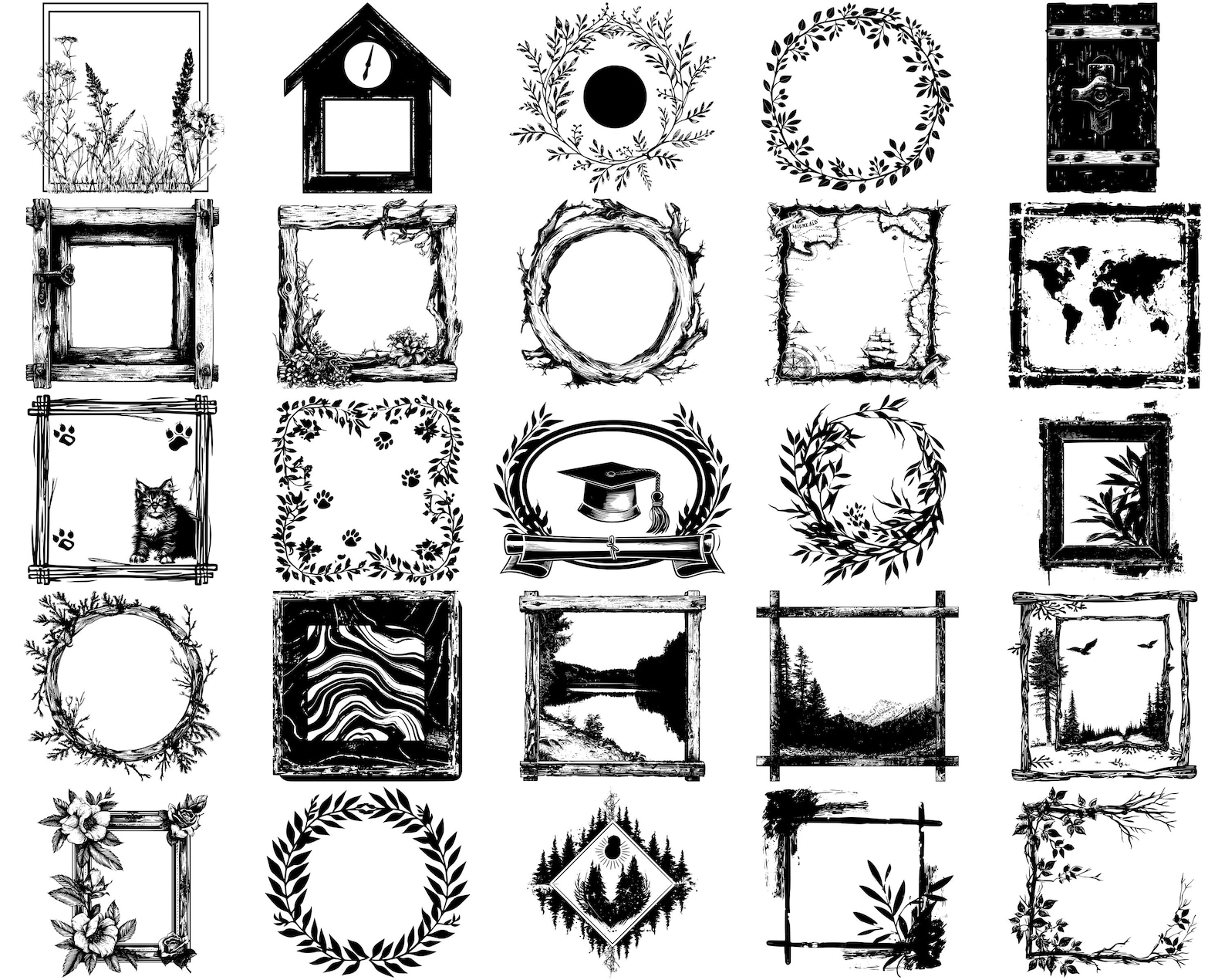 100+ Rustic Frames SVG Bundle, Instant Digital Download, PNG, SVG Cut ...