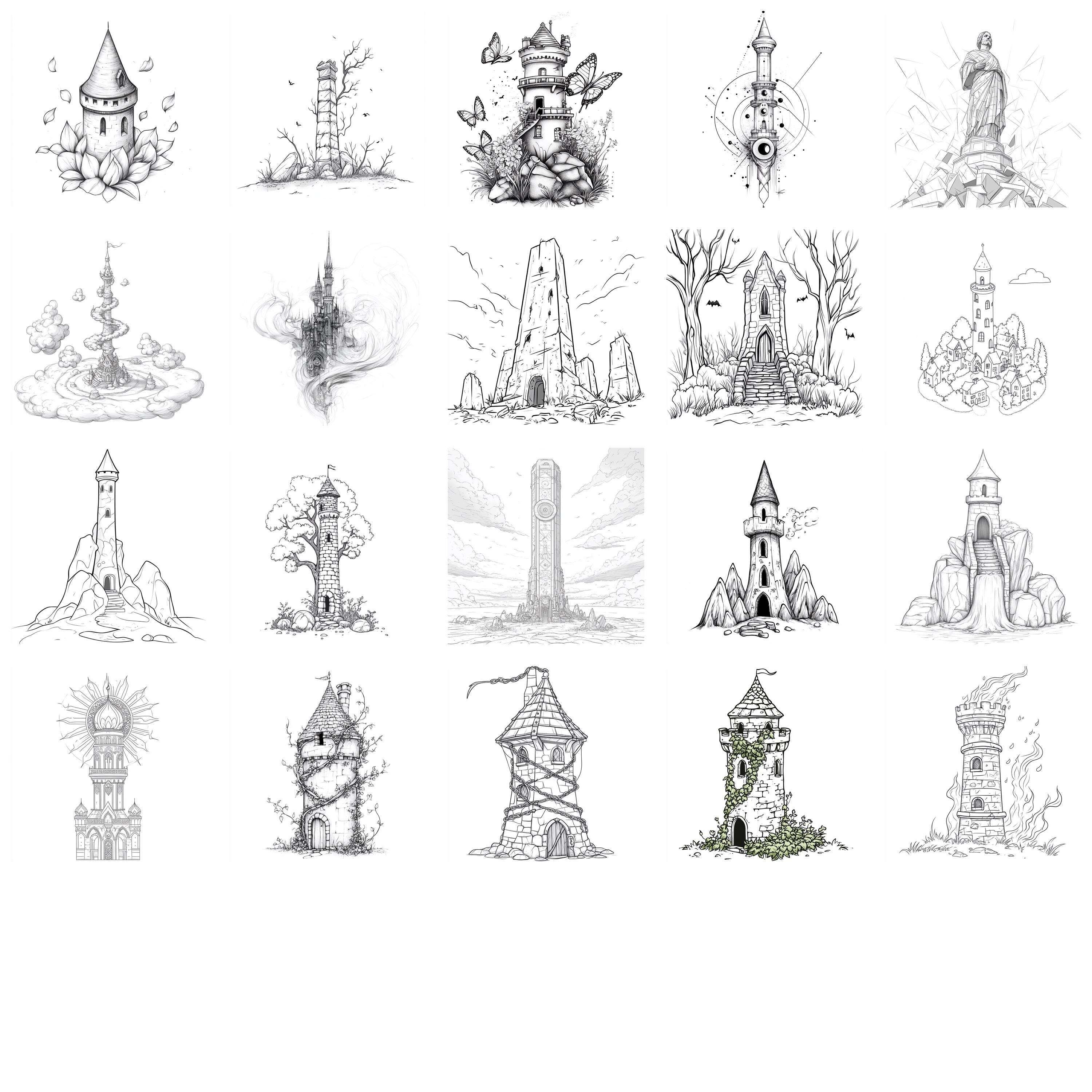 109+ Wizard Tower Procreate Stamps, Fantasy Tower Brushes for Procreate ...