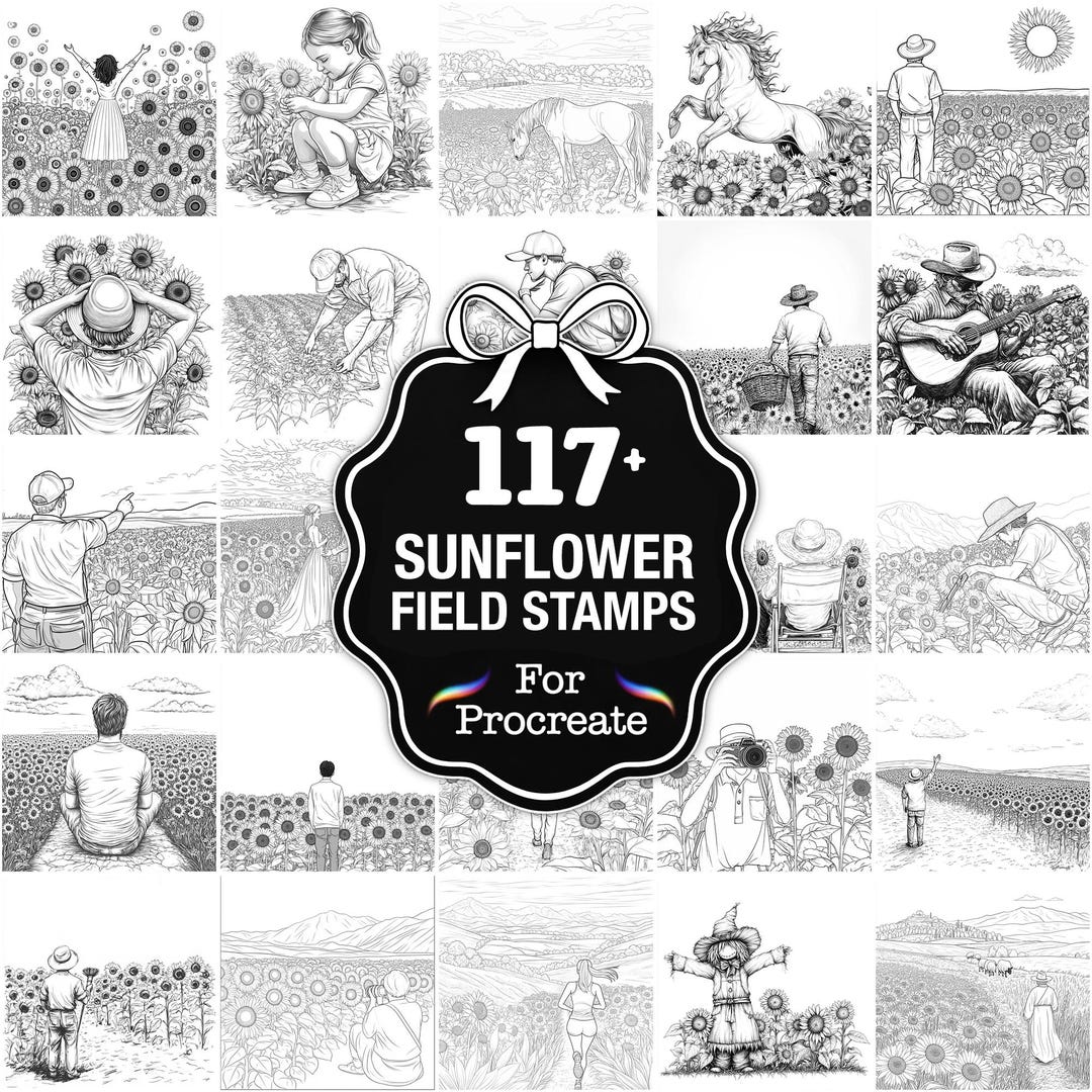 109+ Sunflower Field Procreate Stamps, Field Brushes for Procreate ...