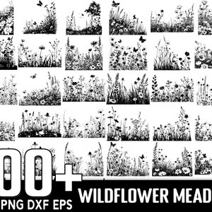 Plus de 100 fichiers SVG prairie de fleurs sauvages, téléchargement numérique instantané, PNG, fichiers de coupe SVG