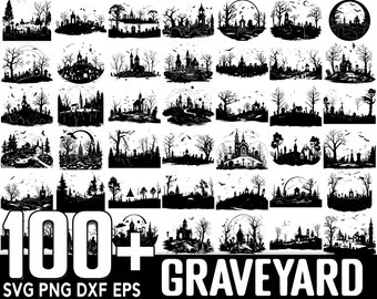 Pakiet ponad 100 plików Graveyard SVG, natychmiastowe pobieranie cyfrowe, pliki PNG i SVG Cut