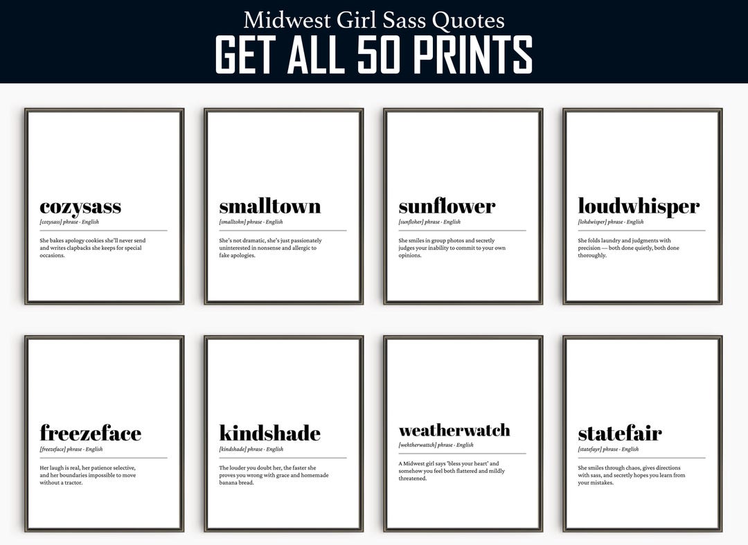 Midwest Girl Sass Quotes Art Prints: Funny Country Life Decor (digital  Download, 60 Designs) - Etsy Israel, image size:1080x787