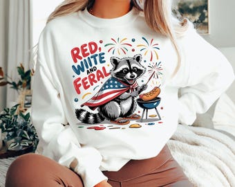 Drôle de raton laveur du 4 juillet PNG : Clipart rouge, blanc et sauvage (téléchargement numérique)