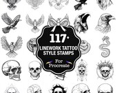 117+ Linework Tattoo Style Procreate Stamps, Tattoo Design Brushes for Procreate, Instant Download