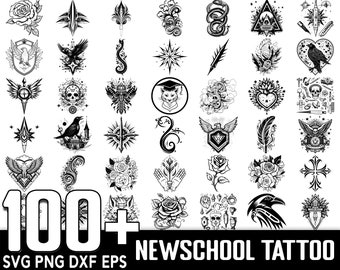 100+ New School Tattoo SVG Bundle, Instant Digital Download, PNG, SVG Cut Files