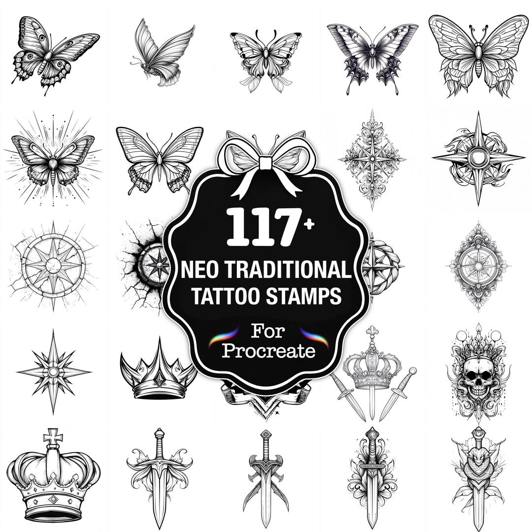 117+ Neo Traditional Tattoo Style Procreate Stamps, Tattoo Design ...