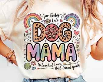 Dog Mama PNG: Rainbow Leopard Print, Pet Mom Clipart (Digital Download)