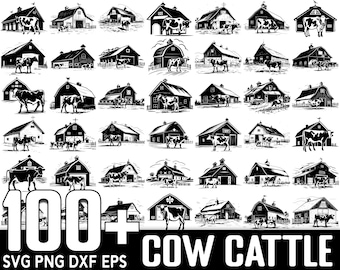 Plus de 100 vaches bovins SVG Bundle, téléchargement numérique instantané, PNG, fichiers de coupe SVG