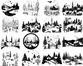 100+ Weihnachten Winter Szene SVG Bundle, sofortiger digitaler Download, PNG, SVG geschnittene Dateien