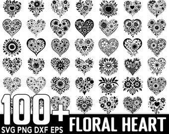 100+ Floral Heart SVG Bundle, Instant Digital Download, PNG, SVG Cut Files