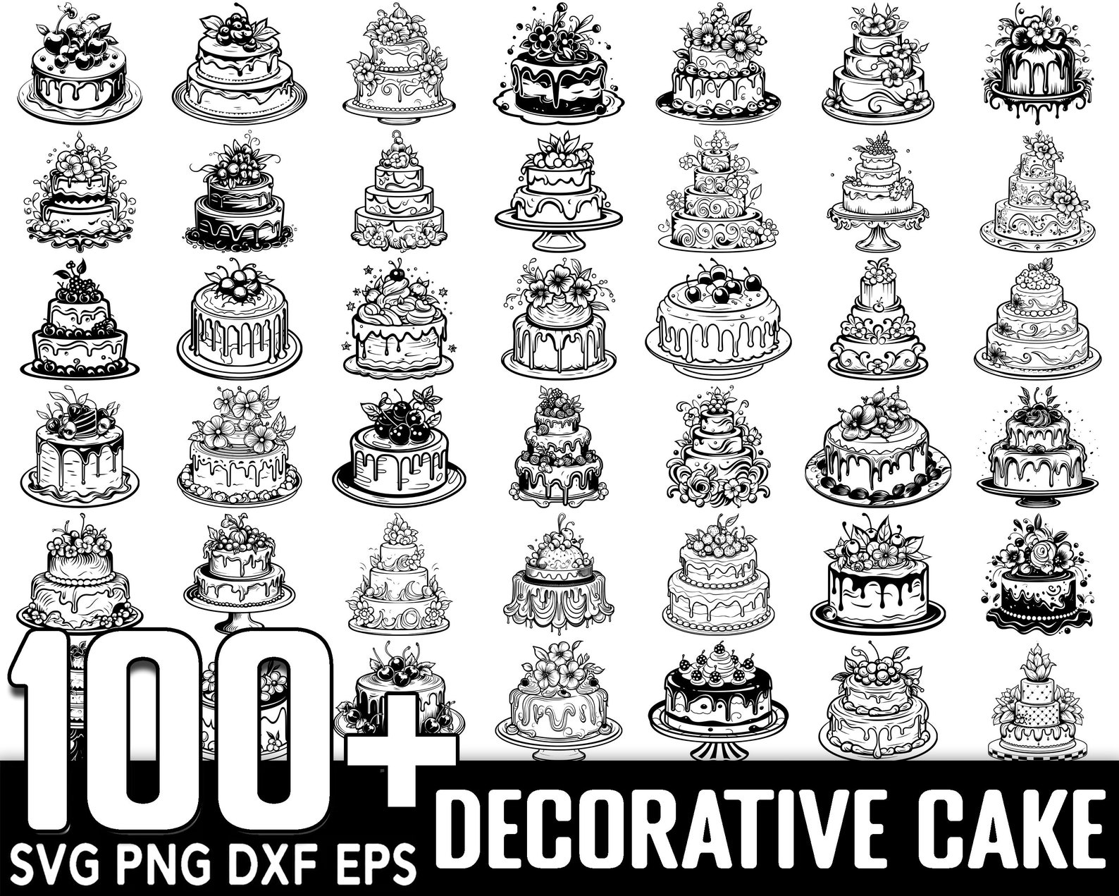 100+ Decorative Cake SVG Bundle, Instant Digital Download, PNG, SVG Cut ...