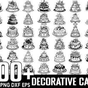 100 種類以上のデコレーションケーキ SVG バンドル、インスタント デジタル ダウンロード、PNG、SVG カット ファイル