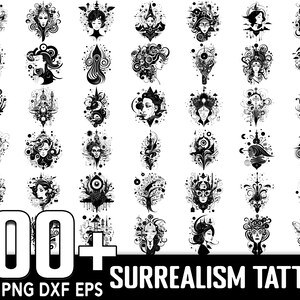 100+ Surrealismus Tattoo SVG Bundle, sofortiger digitaler Download, PNG, SVG geschnittene Dateien